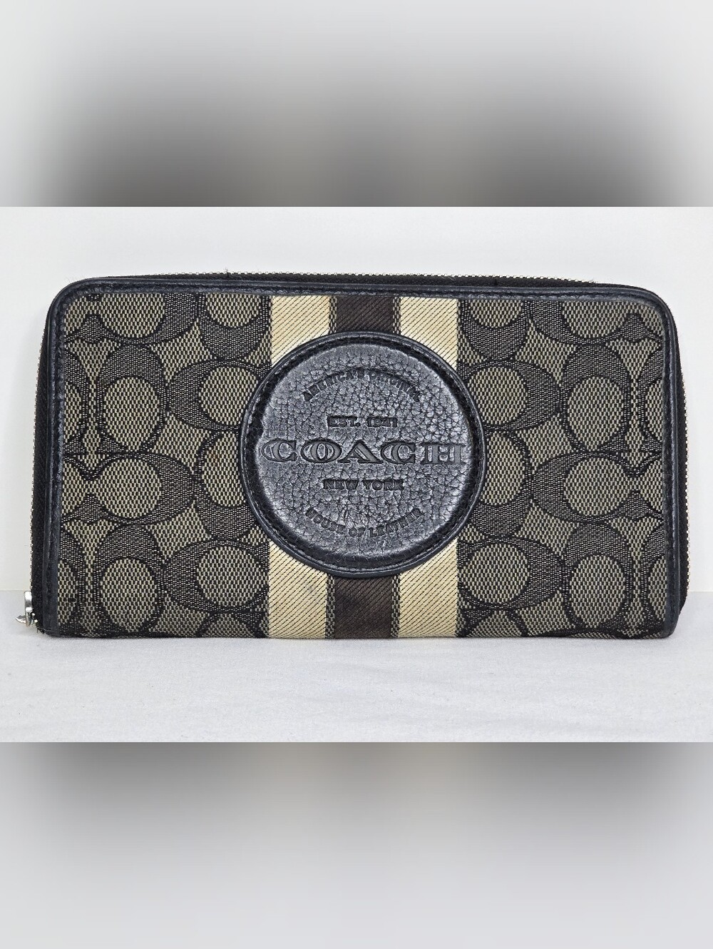 Coach Dempsey Large Phone Wallet in Black Smoke Signature Jacquard - C9073 *READ